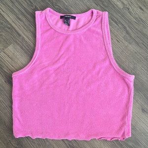 Forever 21 Pink Terrycloth Lettuce Trimmed Crop Tank
